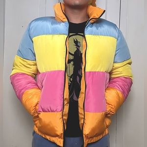Colorblock Zip-up Puffer Jacket